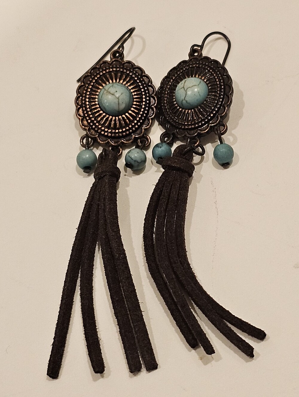 Southwestern Concho Faux Turquoise Tassel Earrings